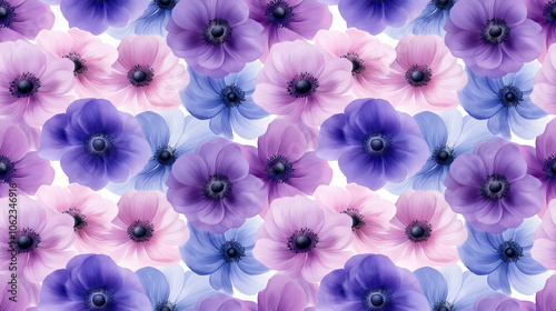 Seamless watercolor illustration of vibrant anemones perfect for fabric design and home decor