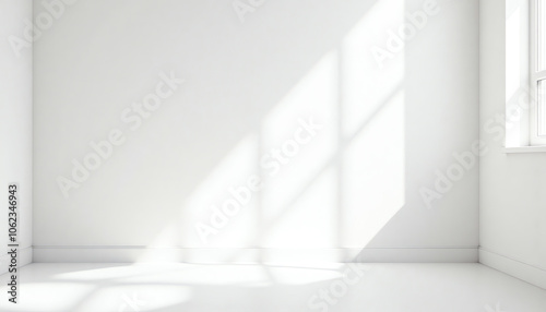 Abstract composition with empty glass shelves and white wall