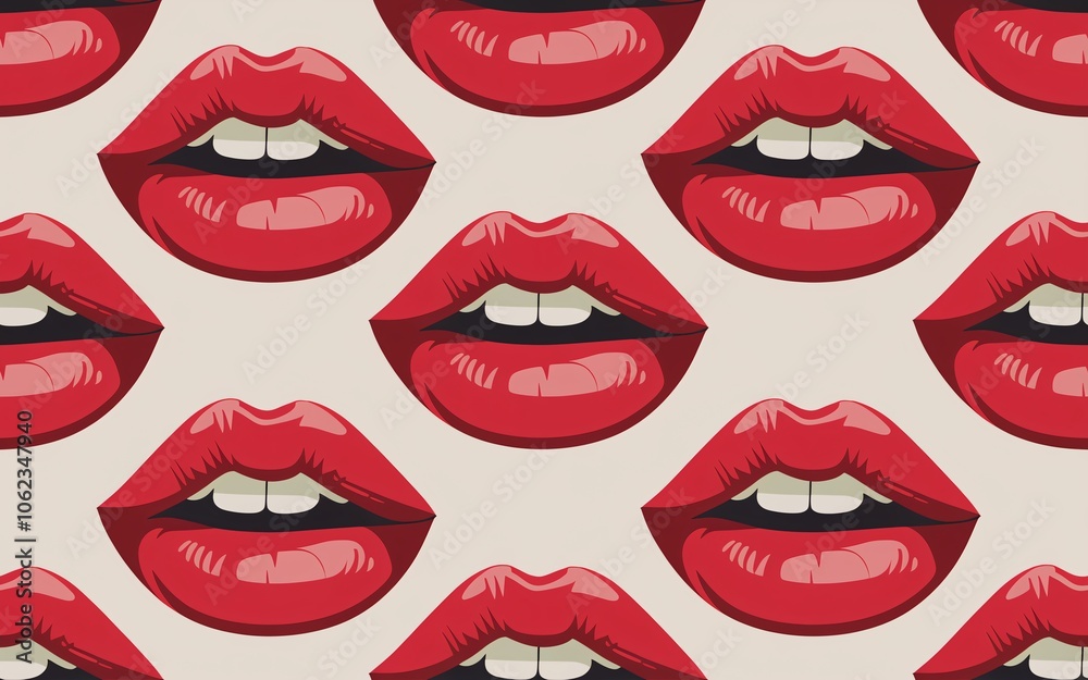 Seamless pattern of red lips on beige background. Seamless pattern of red lips on beige background.