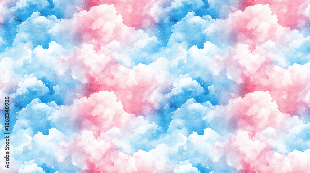 Fototapeta premium Hand painted watercolor sky clouds in pastel colors seamless pattern for textile design stationery and home decor