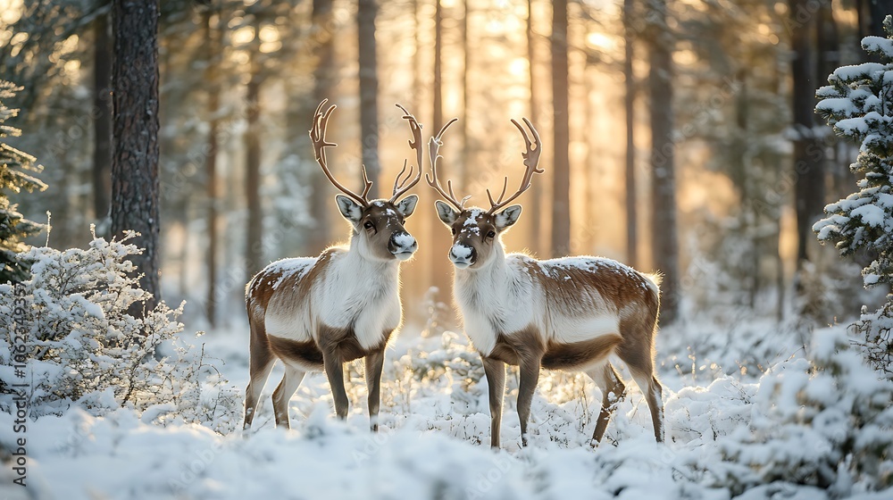 Christmas reindeer in a snowy forest Christmas reindeer in a snowy forest