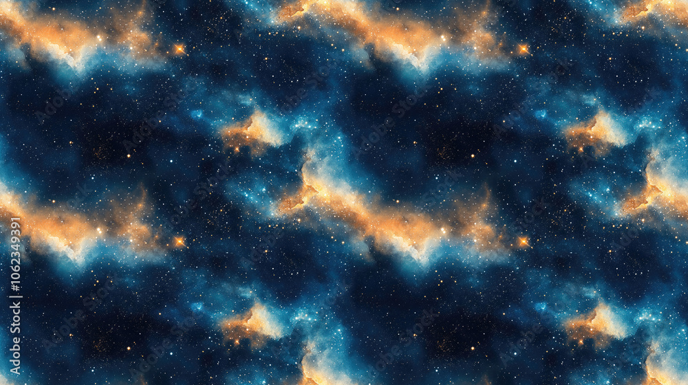 Obraz premium Seamless watercolor pattern depicting a universe filled with stars nebulae and galaxies ideal for fabric design or art prints