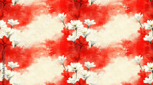 Seamless pattern featuring joyful Saint David s Day designs with artistic watercolor rendition of the Welsh flag in the background photo