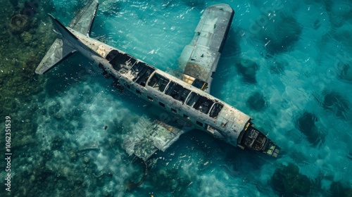 old downed plane on the seashore