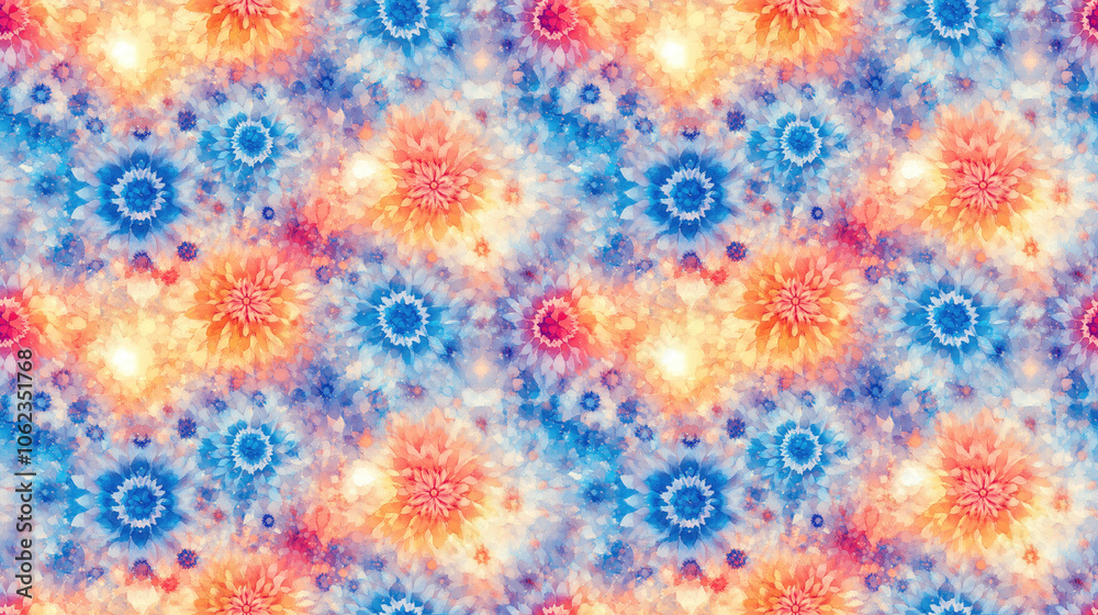 Seamless pattern featuring intricate abstract mandala designs enhanced by vibrant watercolor strokes ideal for creative background use Seamless pattern featuring intricate abstract mandala designs enhanced by vibrant watercolor strokes ideal for creative background use