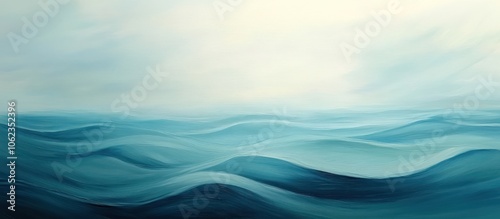 A peaceful abstract painting of the ocean with soft blue and white colors.