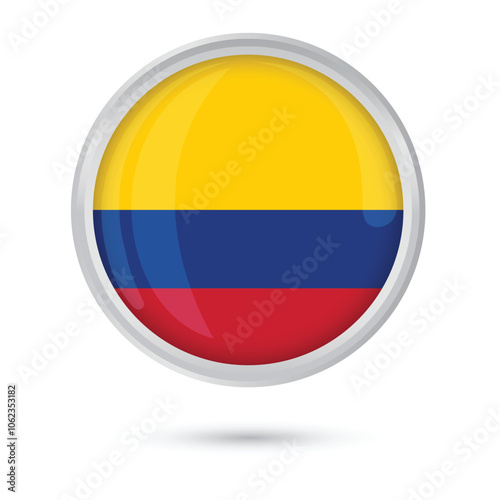 Free Download Colombia flag round glossy shiny 3D isolated vector illustration on white background for National Day, Independence Day of Colombia 20th July, Battle of Boyacá August 7, banners, flyers, posters eps10 - GFXLoad