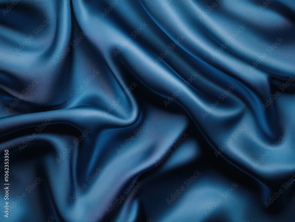 A luxurious abstract background featuring rich blue satin fabric. The smooth, flowing texture creates a sophisticated and elegant visual appeal. A luxurious abstract background featuring rich blue satin fabric. The smooth, flowing texture creates a sophisticated and elegant visual appeal.
