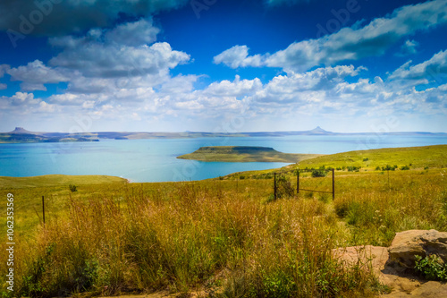 Panoramic Sterkfontein Dam and nature reserve in Drakensberg area photo