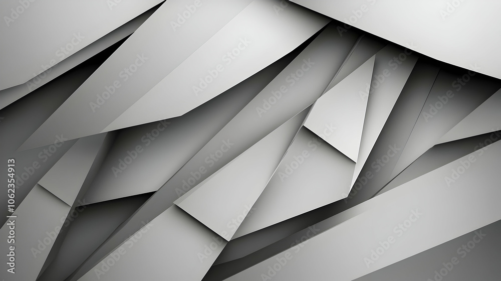 A geometric abstract of layered gray and white polygonal shapes, creating depth and a clean, futuristic look.

