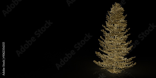 Golden christmas tree shining on dark background