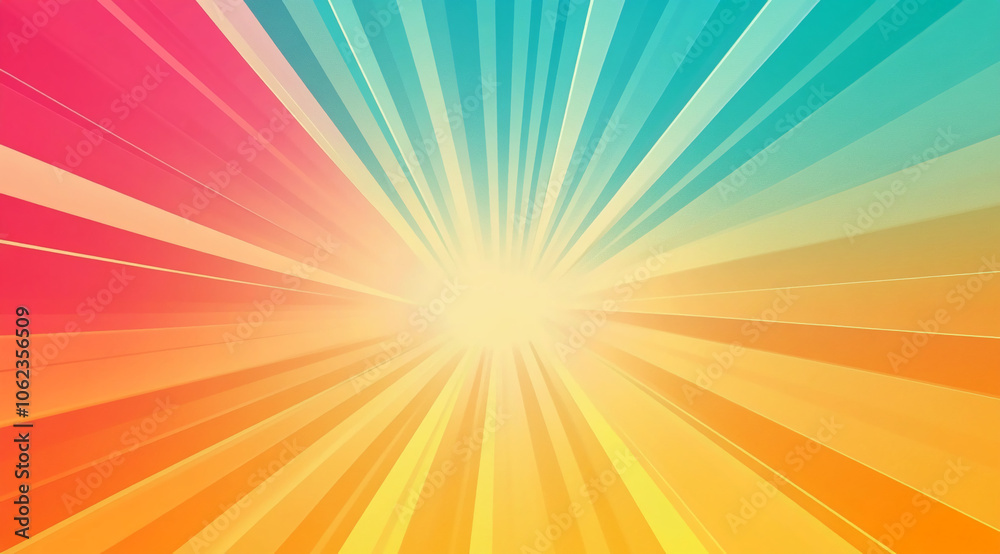 A bright, colorful abstract background with radiating stripes in pink, orange, yellow, green, and blue A bright, colorful abstract background with radiating stripes in pink, orange, yellow, green, and blue