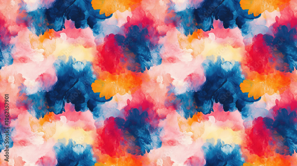 Fototapeta premium Colorful abstract painting seamless pattern with macro details highlighting ink color mixing perfect for textile design