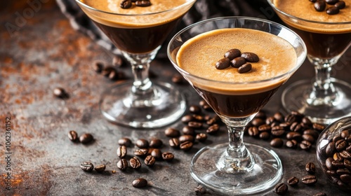 Italian espresso martini cocktail, elegantly presented with coffee beans on top