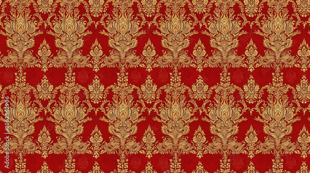 Seamless textile pattern featuring traditional Thai baroque motifs and floral designs ideal for women s clothing and accessories