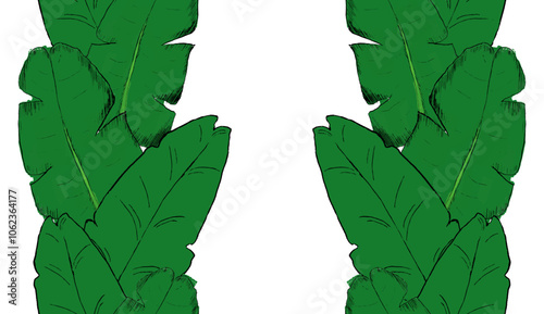 African tropical leaf frame vertical seamless border pattern. Vector background in graphic. Paradise vertical border template with lush tropic thickets