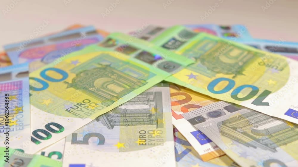 European Union Money: Different Euro Banknotes Rotating. Euro Currency. Colored Paper Money. A Lot of Euro Cash. Income, Earnings, Money Saving and Wealth Concept European Union Money: Different Euro Banknotes Rotating. Euro Currency. Colored Paper Money. A Lot of Euro Cash. Income, Earnings, Money Saving and Wealth Concept