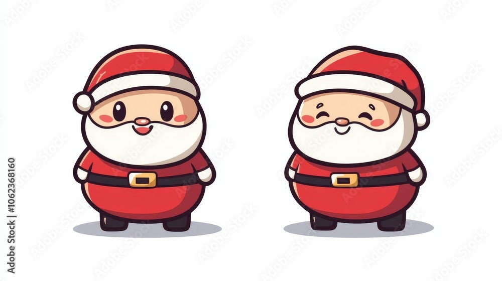 Children's drawing of Santa Claus in a red coat and hat on a clean white background New Year's Eve happy holiday