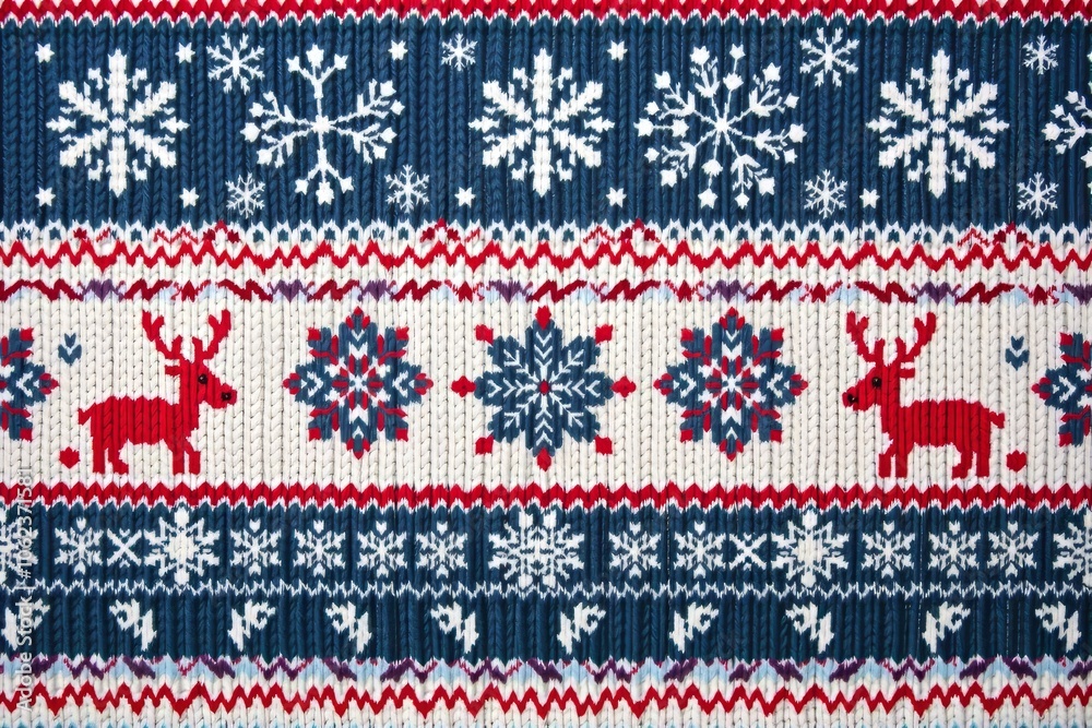 Knitted Christmas sweater pattern with snowflakes and reindeer Knitted Christmas sweater pattern with snowflakes and reindeer