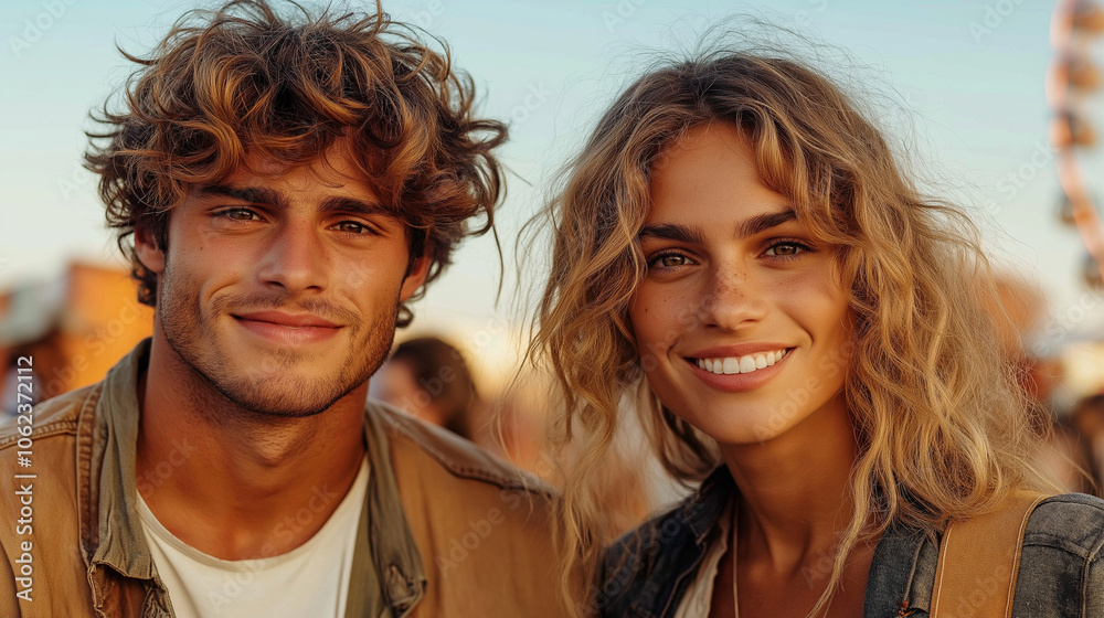 A warm, candid open shot of a group of friends standing close together at a music festival, looking straight at the camera with big smiles. Theyâre dressed in casual festival wear, A warm, candid open shot of a group of friends standing close together at a music festival, looking straight at the camera with big smiles. Theyâre dressed in casual festival wear,