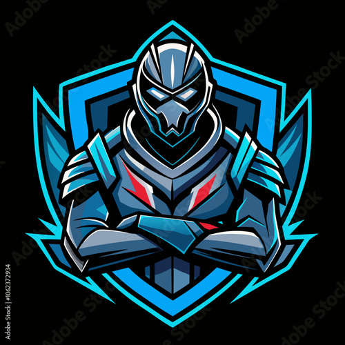 A dynamic cyber warrior esports logo featuring a stylized armored figure with a bold design, popular among competitive gaming teams in 2023