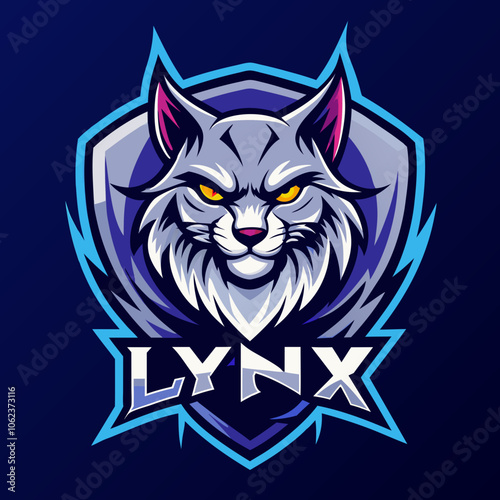 Stylized lynx esports logo featuring a fierce cat face on a dark background with vibrant blue and silver details