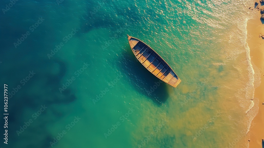 Fototapeta premium Aerial View of Boat in Clear Water