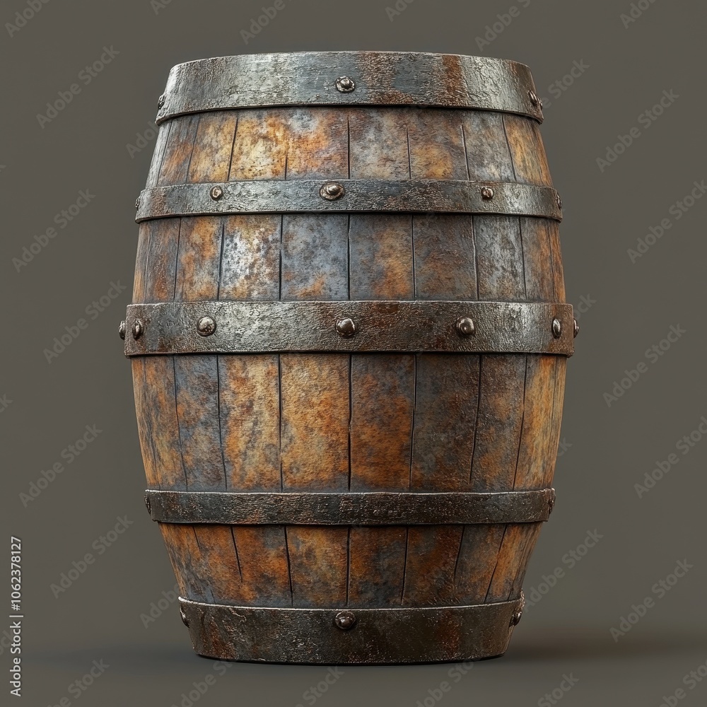 Fototapeta premium Rustic Wooden Barrel with Metal Bands