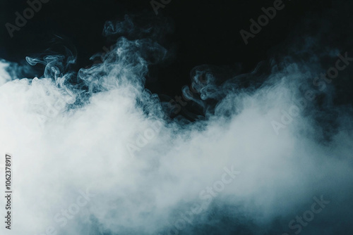 White smoke on a black background, creating an abstract, foggy effect