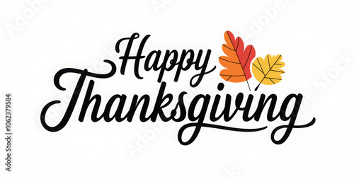 Shiny yellow and orange maple leaves decorated stylish black text Happy Thanksgiving Day. Poster or banner design.
