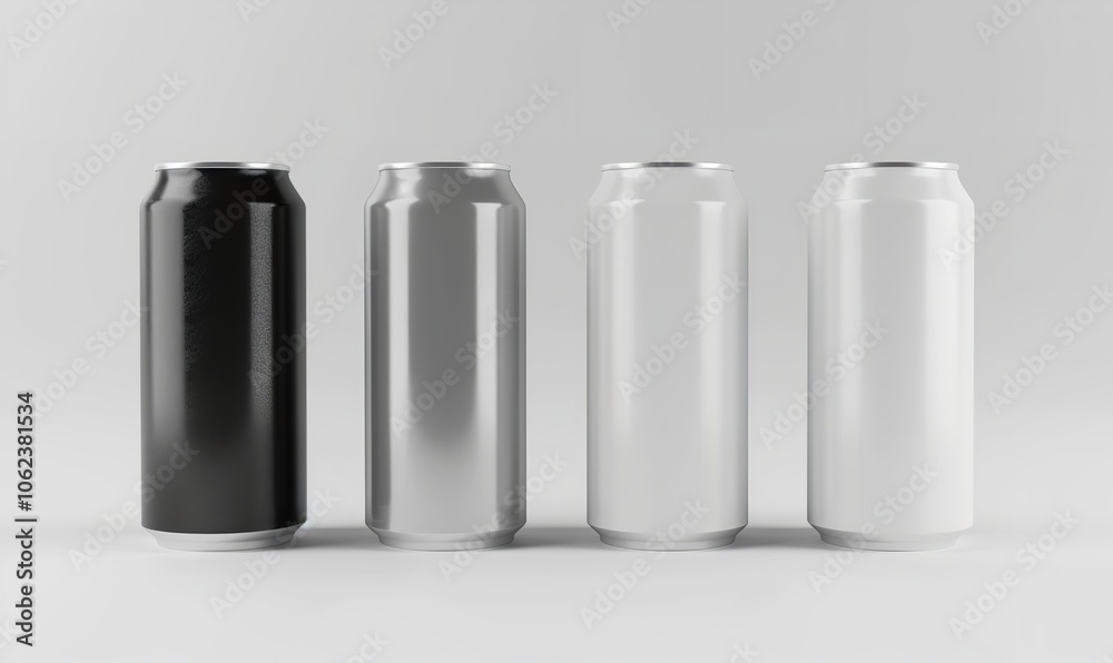 A photorealistic model of empty aluminum cans for branding ideas and design presentations, Generative AI. A photorealistic model of empty aluminum cans for branding ideas and design presentations, Generative AI.
