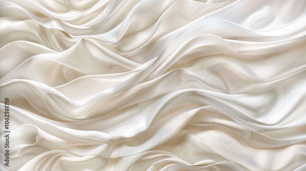 Abstract horizontal background with white, beige, and pearl wave fabric texture. Abstract horizontal background with white, beige, and pearl wave fabric texture.