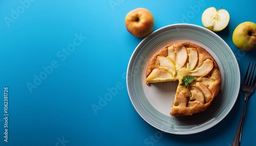 apple pie on bright background top view with space for text