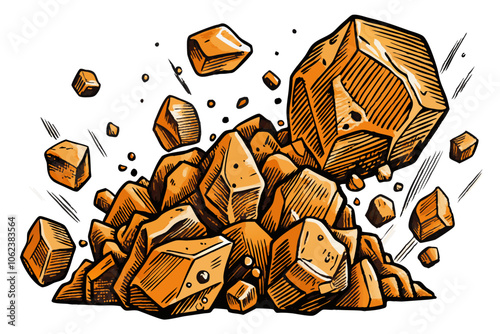 Falling rocks vector illustration on isolated white background, hand drawn sketch