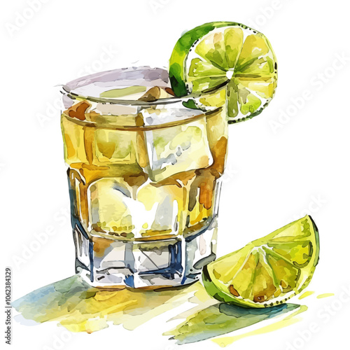 A watercolor vector of Tequila, isolated on a white background.