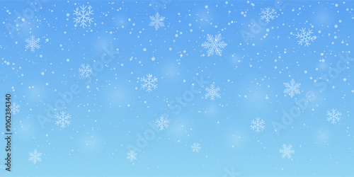 Winter blue background with beautiful snowflakes. Falling snow. Snowfall. Vector illustration.