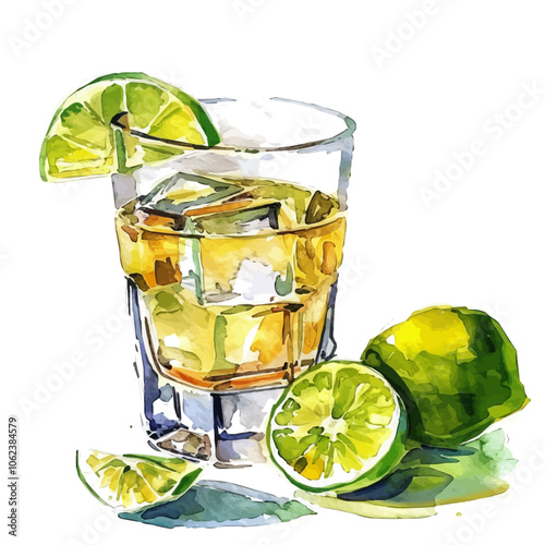 A watercolor vector of Tequila, isolated on a white background.