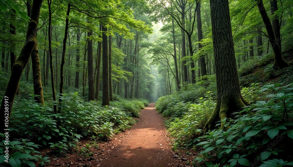 Obraz premium Winding Trail Through Forest Canopy