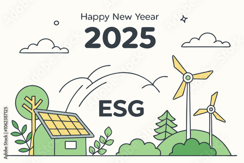 Save the world , ESG and green business policy concept in the Happy new year 2025. renewable, green, safe and long term source concept vector save the world