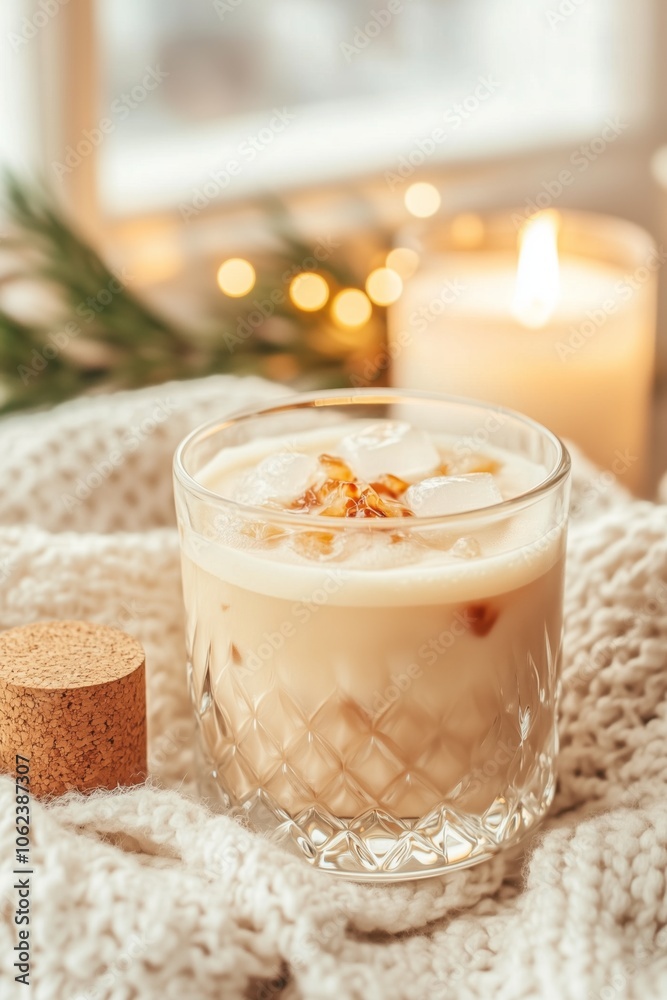 Creamy iced latte with candlelight ambience Creamy iced latte with candlelight ambience