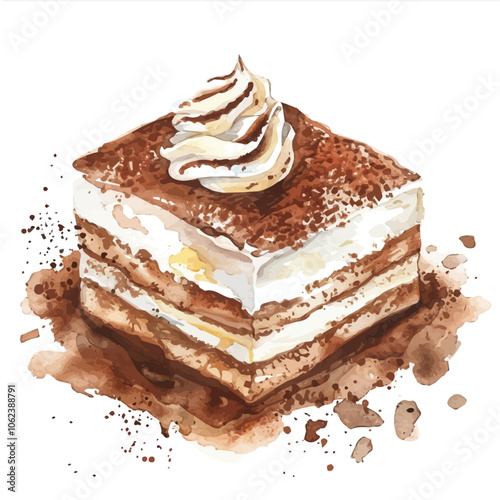 A watercolor vector of Tiramisu, isolated on a white background.