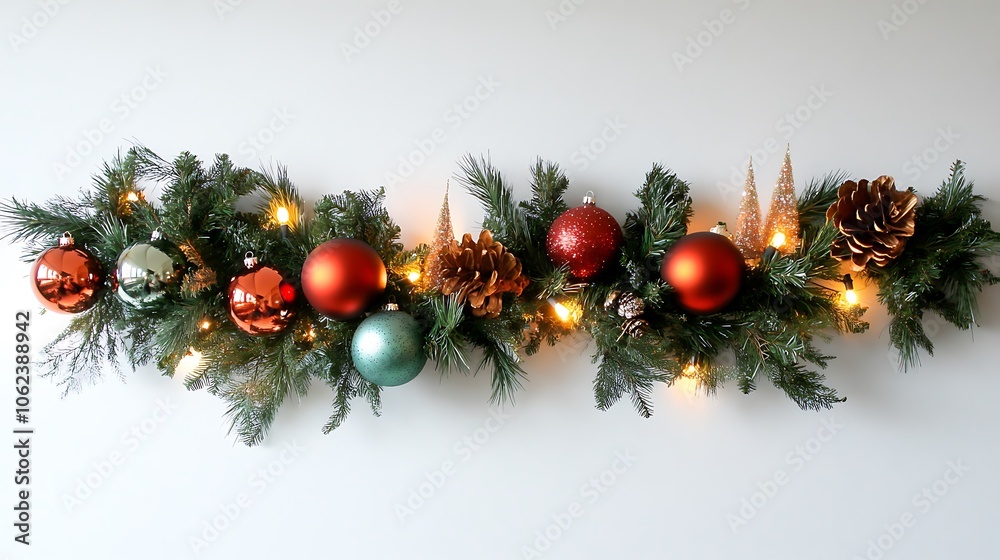Holiday garland with lights and ornaments