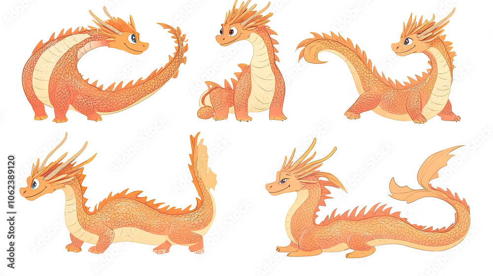 Cute Cartoon Chinese Dragons on White Background Generative AI Cute Cartoon Chinese Dragons on White Background Generative AI