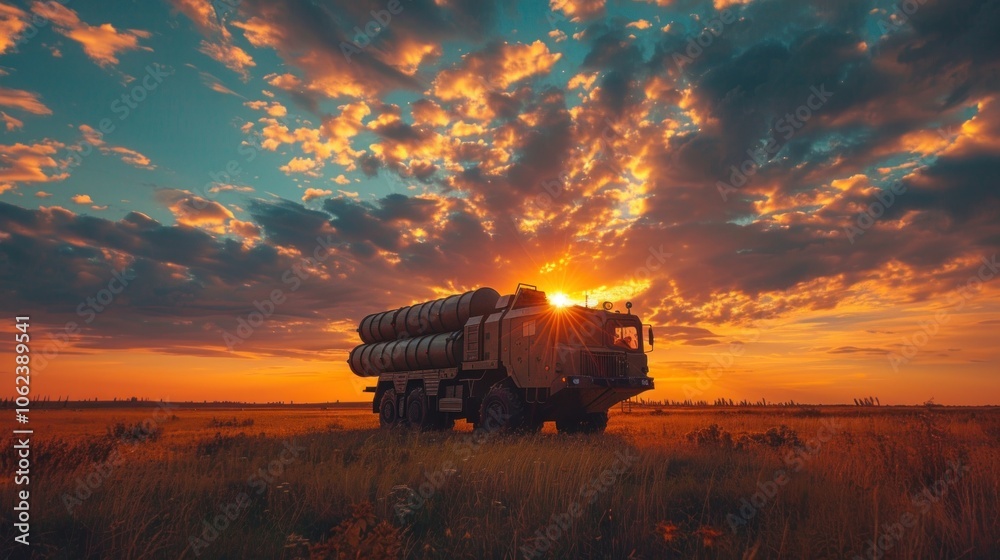 Fototapeta premium Anti-aircraft missile system in combat readiness, operational readiness and protection of strategic assets