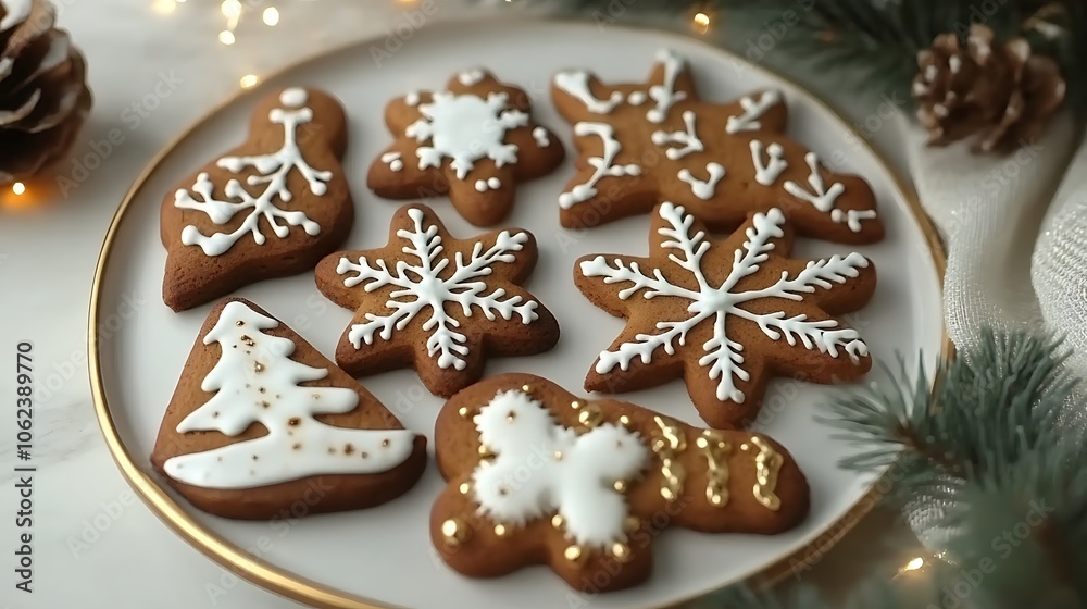 Gingerbread cookies with festive decorations Gingerbread cookies with festive decorations