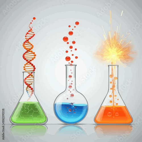 Chemical reaction. Science, biology and chemistry icon. Vector illustration.