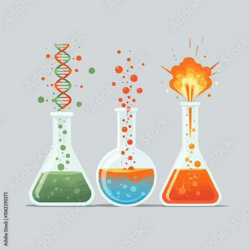 Chemical reaction. Science, biology and chemistry icon. Vector illustration.