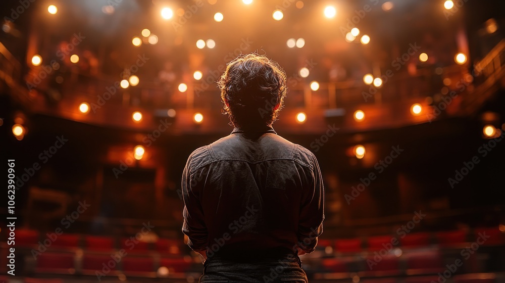 Fototapeta premium Actor performing on stage in a theater, showcasing the passion and skill involved in the performing arts