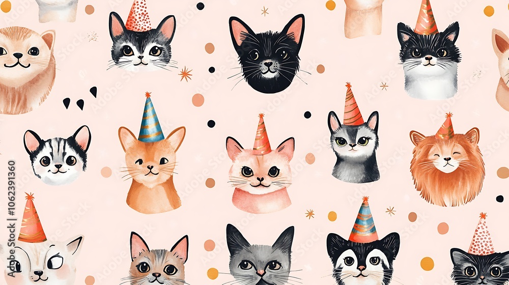 New Year cheerful animal patterns wearing party hats New Year cheerful animal patterns wearing party hats
