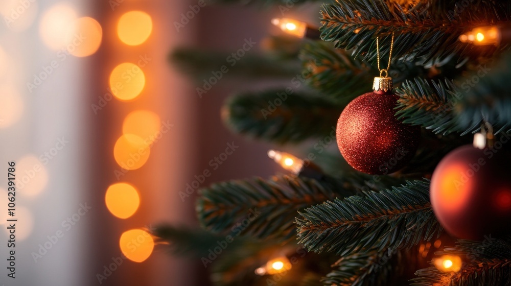 Obraz premium Christmas tree adorned with lights and ornaments, symbolizing the joy and festivity of the holiday season